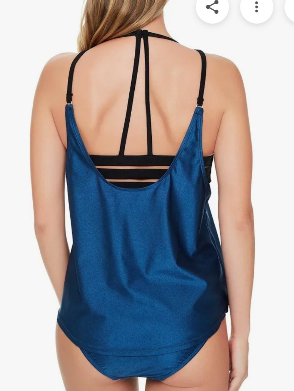 Reebok Sparkling Midnight Blue Core Black Strappy Back Tankini Swim Top Medium View 2